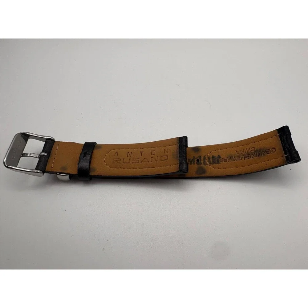 Anton Rusano Black Padded Leather Watch Strap Stainless Steel Buckle